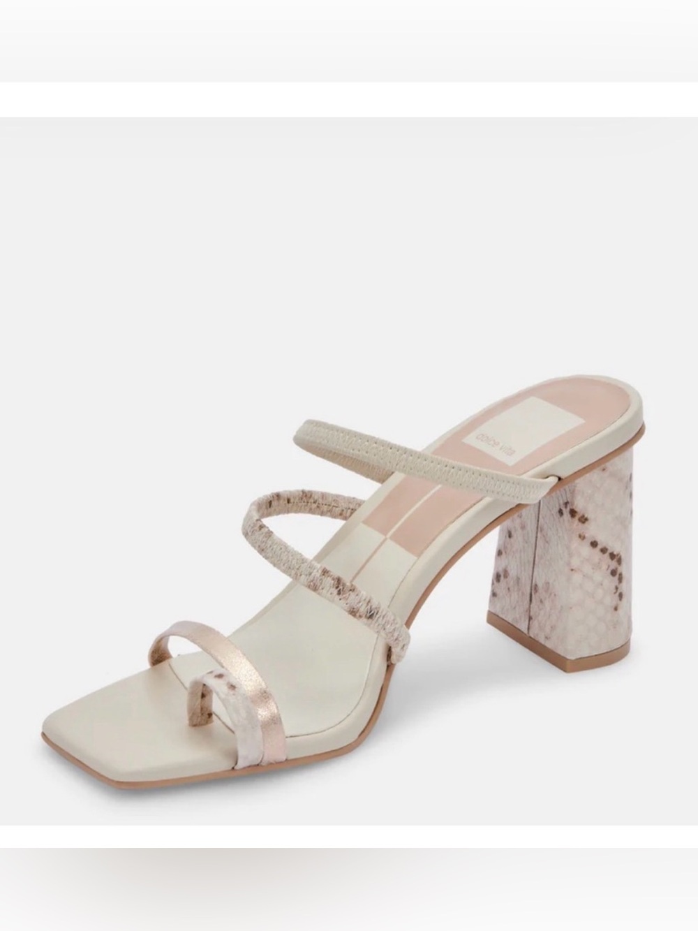 Dolce Vita Prisma- Strappy Metallic Cream Block Heel Sandals - 8